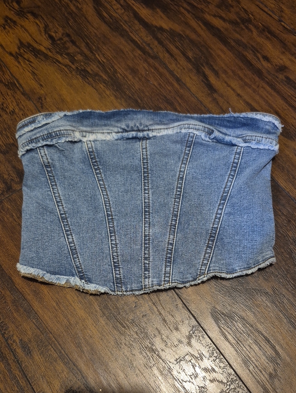Denim Strapless Corset Top - Light Blue